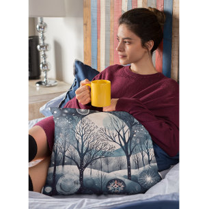 Moonlit Nordic Forest Throw Pillow