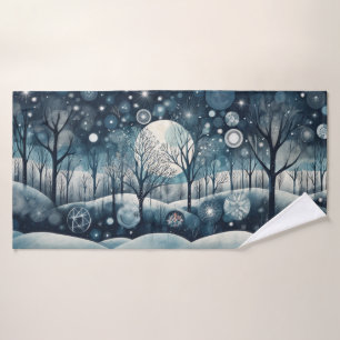 Moonlit Nordic Forest Winter Night Bath Towel