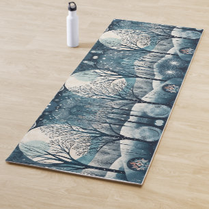 Moonlit Nordic Forest Winter Night Yoga Mat
