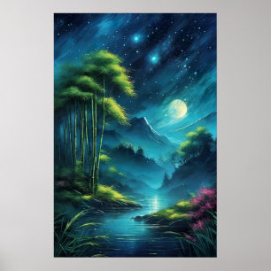 Moonlit Oasis, Charming Bamboo Grove Poster