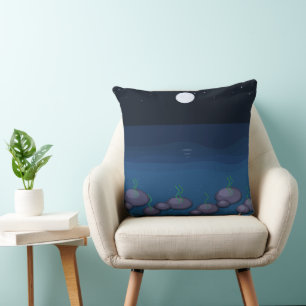 Moonlit Ocean Night Throw Pillow Deep Blue Sea W