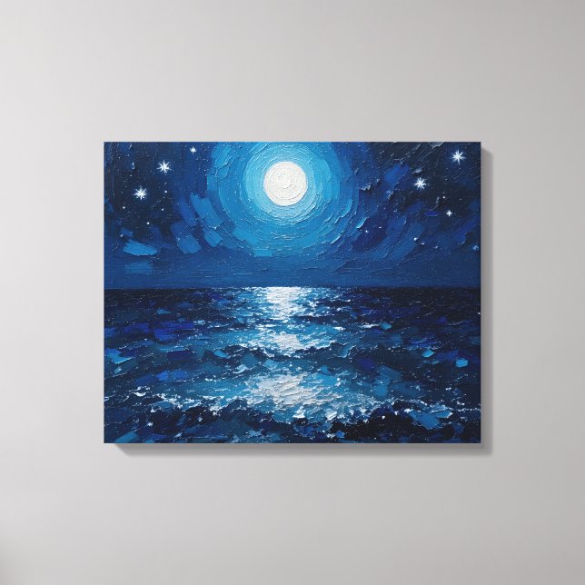 Moonlit Ocean Night Wrapped Canvas | Coastal Seasc (Front)