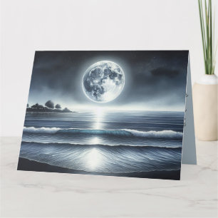 Moonlit Ocean Waves Celestial Night Sky Card
