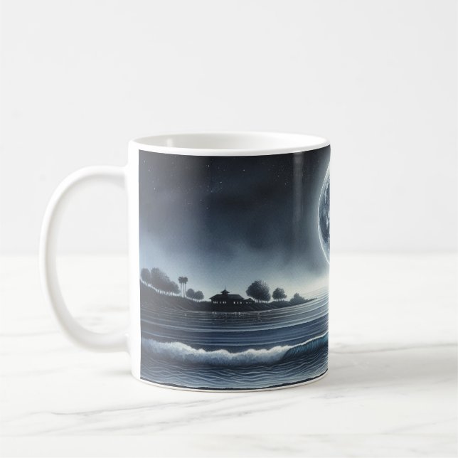 Moonlit Ocean Waves Celestial Night Sky Coffee Mug (Left)