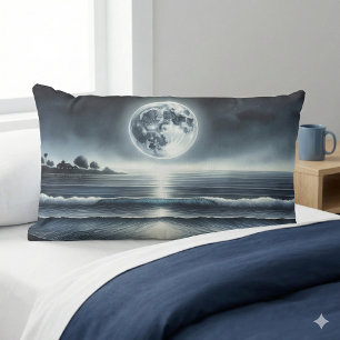 Moonlit Ocean Waves Celestial Night Sky Lumbar Pillow