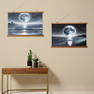 Moonlit Ocean Waves Under Starry Sky Hanging Tapestry