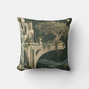 Moonlit Olive Tree Palace Balcony Throw Pillow