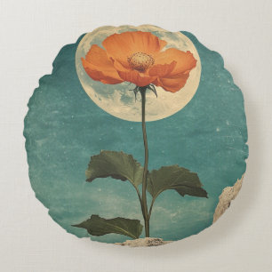 Moonlit Orange Bloom - Vintage Boho Charm Round Pillow