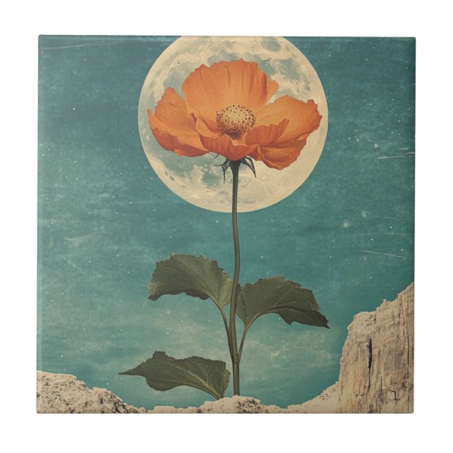 Moonlit Orange Bloom - Vintage Boho Charm Tile (Front)