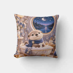 Moonlit Otter Pearl Bubble Bath Throw Pillow