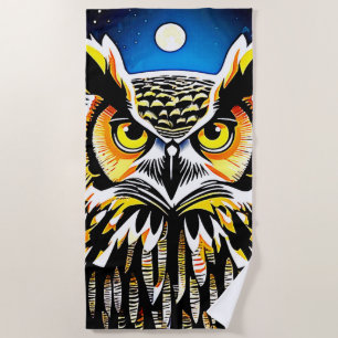 Moonlit Owl Gaze Beach Towel
