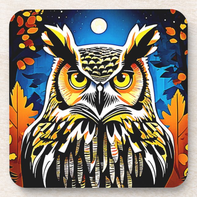 Moonlit Owl Gaze Coaster (Front)