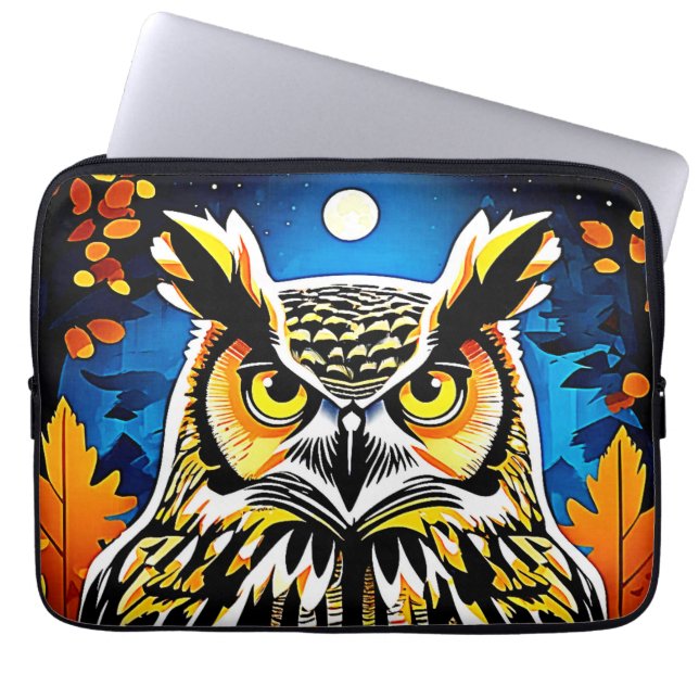 Moonlit Owl Gaze Laptop Sleeve (Front)