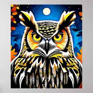 Moonlit Owl Gaze Poster