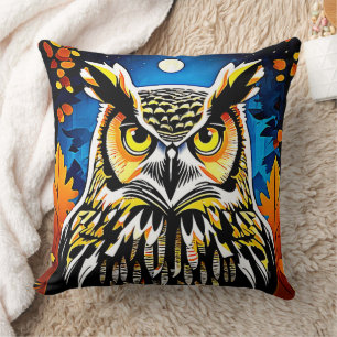 Moonlit Owl Gaze Throw Pillow
