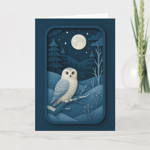 Moonlit Owl in Snowy Forest Card