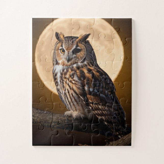 Moonlit Owl Puzzle: Fun, Educational Gift Jigsaw Puzzle (Vertical)