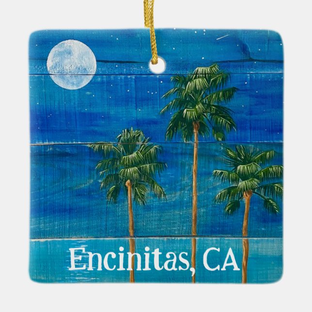 Moonlit Palms Christmas Ceramic Ornament (Front)