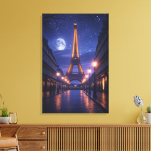 Moonlit Paris – Romantic Eiffel Tower Night Canvas Print