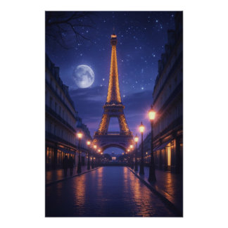 Moonlit Paris – Romantic Eiffel Tower Night Poster