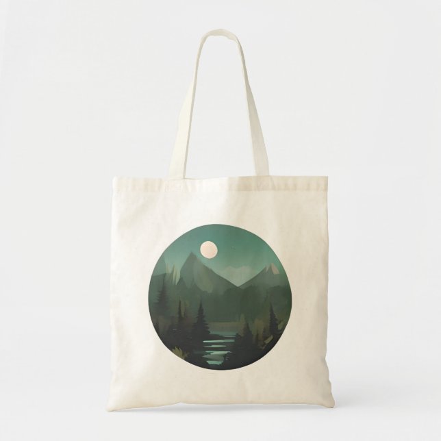 Moonlit Peaks: A Nighttime Wilderness Scene Tote Bag (Front)