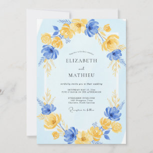 Moonlit Periwinkle Yellow Wreath Wedding Invitation