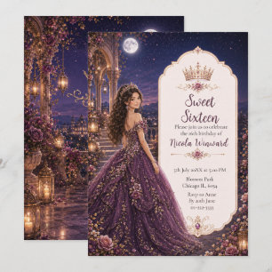 Moonlit Plum Garden Sweet Sixteen Invitation