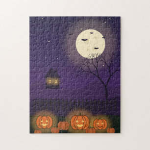 Moonlit Pumpkin Patch Halloween Art Jigsaw Puzzle