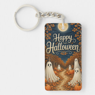 Moonlit Pumpkin Path Halloween Harvest Keychain