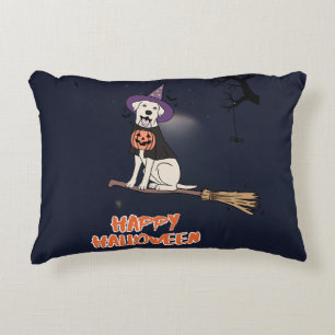 Moonlit Pup – Halloween Dog in Witch Hat Accent Pillow