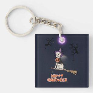 Moonlit Pup – Halloween Dog in Witch Hat Keychain
