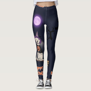 Moonlit Pup – Halloween Dog in Witch Hat Leggings