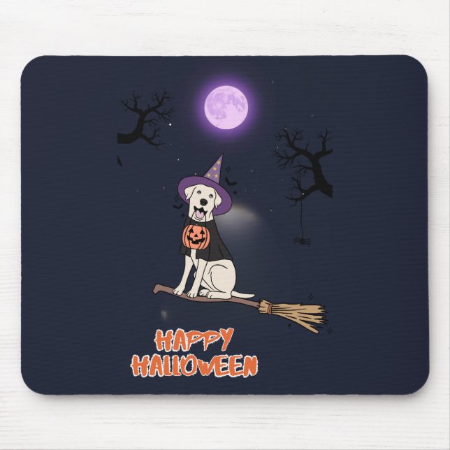 Moonlit Pup – Halloween Dog in Witch Hat Mouse Pad (Front)