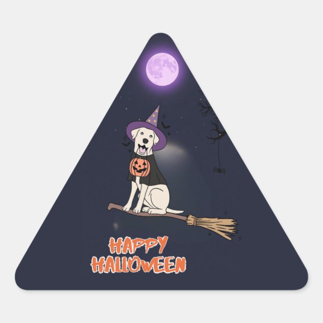 Moonlit Pup – Halloween Dog in Witch Hat Triangle Sticker (Front)