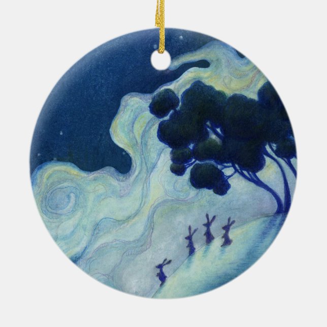 Moonlit Rabbits Ceramic Ornament (Back)
