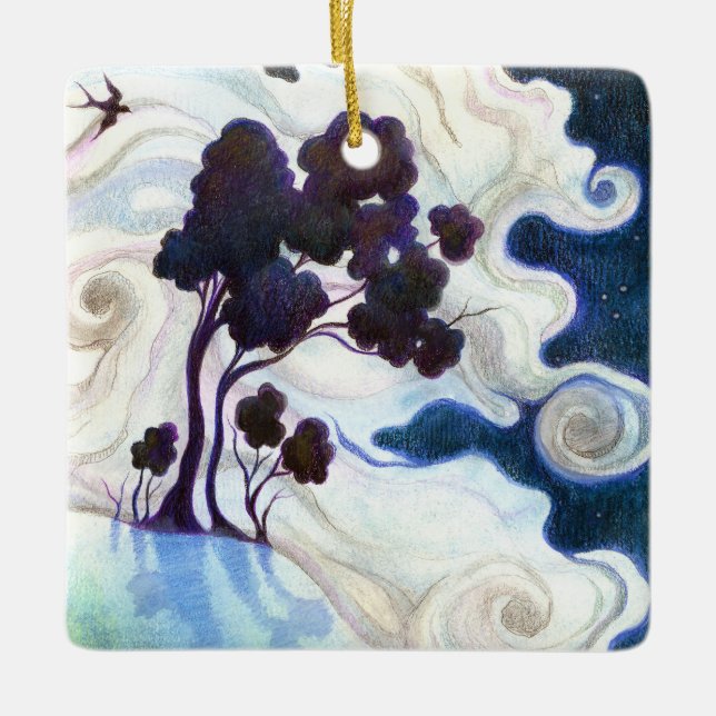 Moonlit Rabbits/One Bright Night Ceramic Ornament (Front)