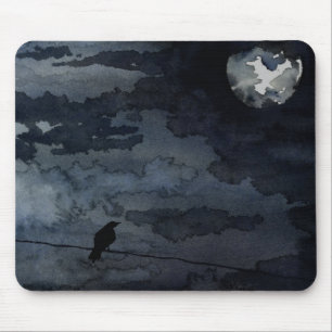 Moonlit Raven - Full Moon Art Mouse Pad