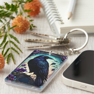 Moonlit Raven Gothic Floral Wedding Suite. Keychain