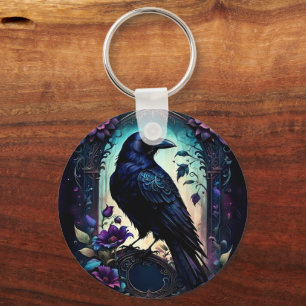 Moonlit Raven Gothic Floral Wedding Suite. Keychain