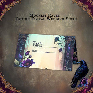 Moonlit Raven Gothic Floral Wedding Suite. Place Card