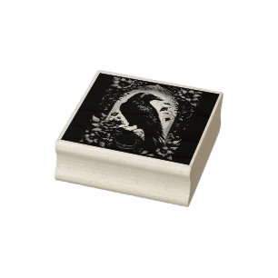 Moonlit Raven Gothic Floral Wedding Suite. Rubber Stamp