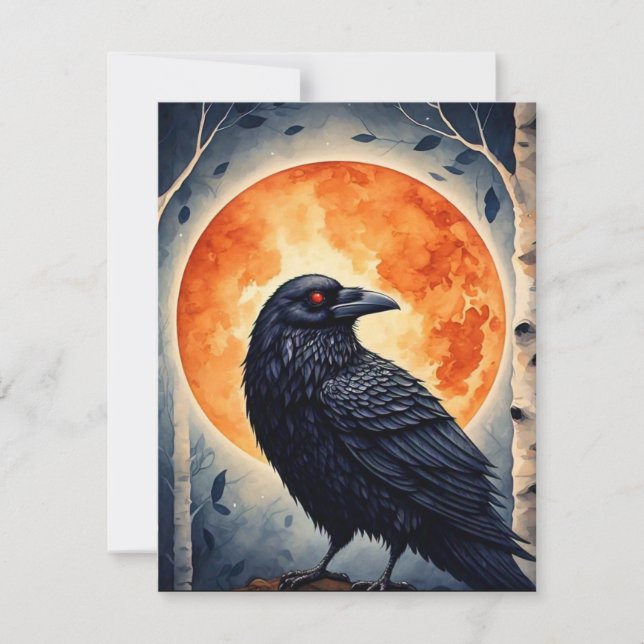 Moonlit Raven on Birch Tree Card (Front)