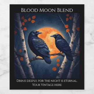 Moonlit Ravens on Birch Trees Wine Label