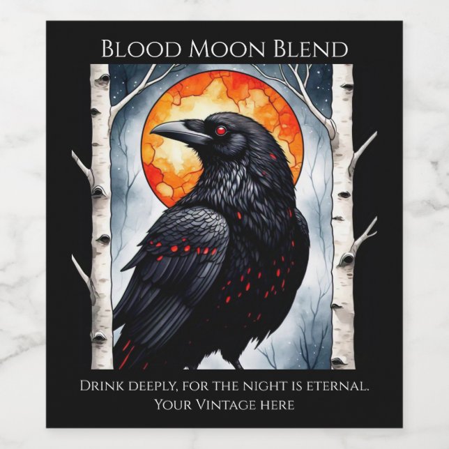Moonlit Ravens on Birch Trees  Wine Label (Single Label)