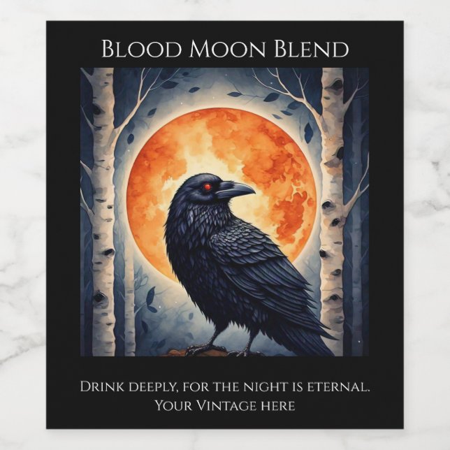Moonlit Ravens on Birch Trees  Wine Label (Single Label)