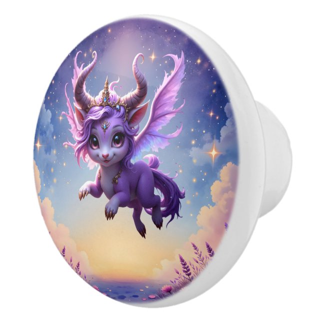 Moonlit Realm Guardian – Violet Dreamling. Ceramic Knob (Right)