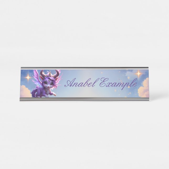 Moonlit Realm Guardian – Violet Dreamling. Desk Name Plate (Front)