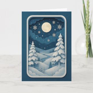 Moonlit River in Snowy Forest Card