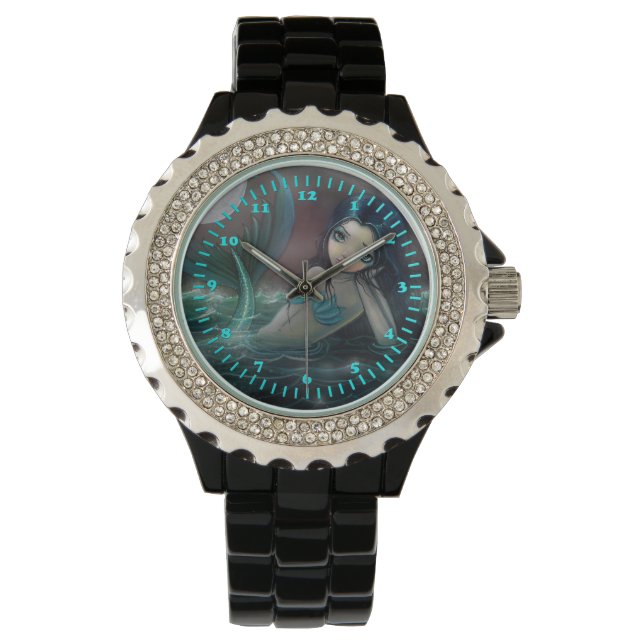 Moonlit River Mermaid Fantasy Pop Art Watch (Front)