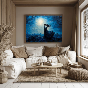 Moonlit Romance Couple Embrace Scenic Evening Poster